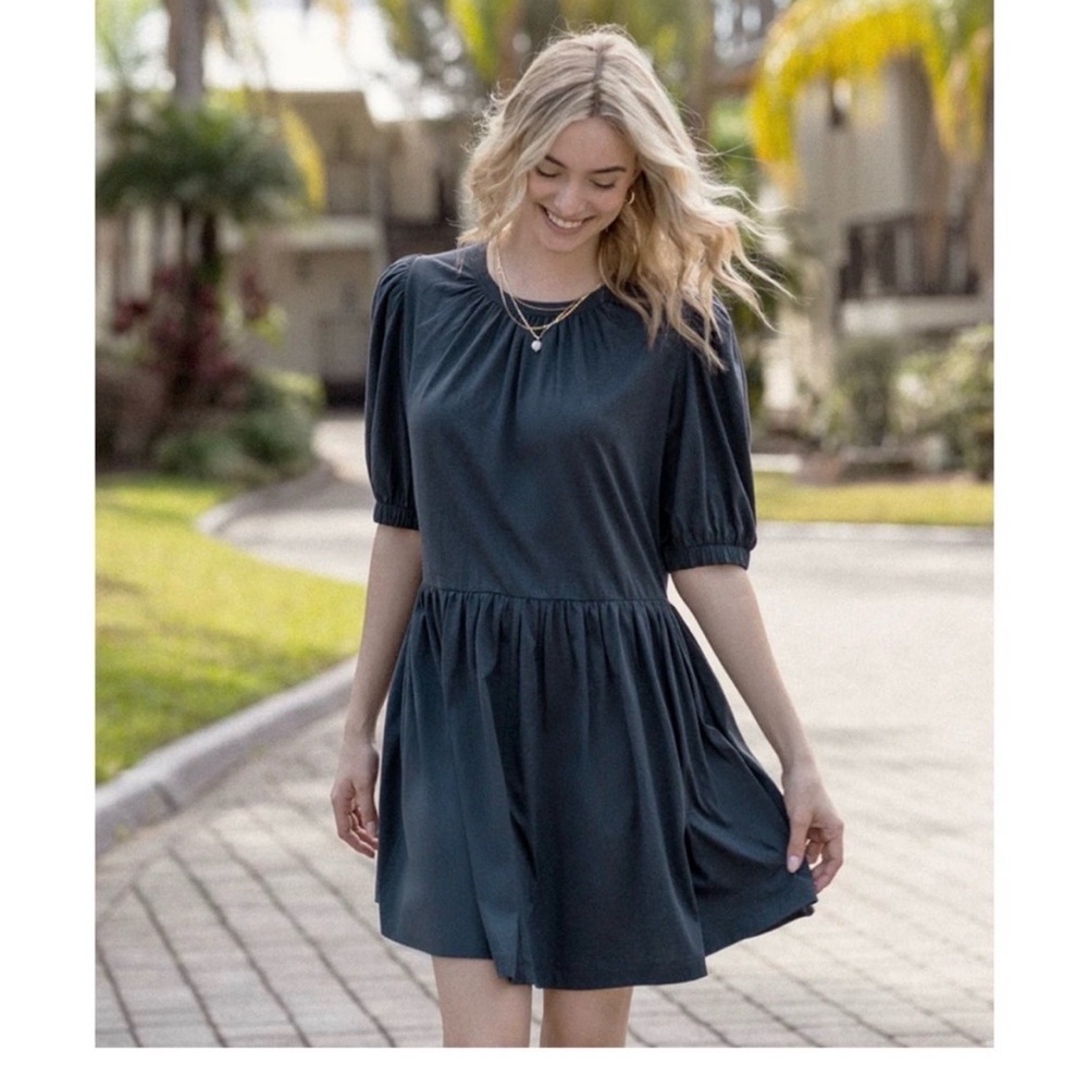 NWT Summersalt pima cotton navy puff sleeve dress size large